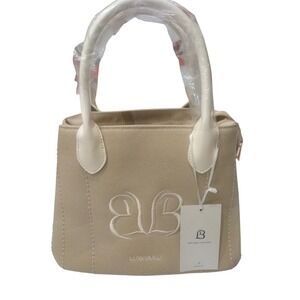 LUXEBOLD Canvas Tote Bag Cream Monogram Shoulder Bag Crossbody Strap NEW